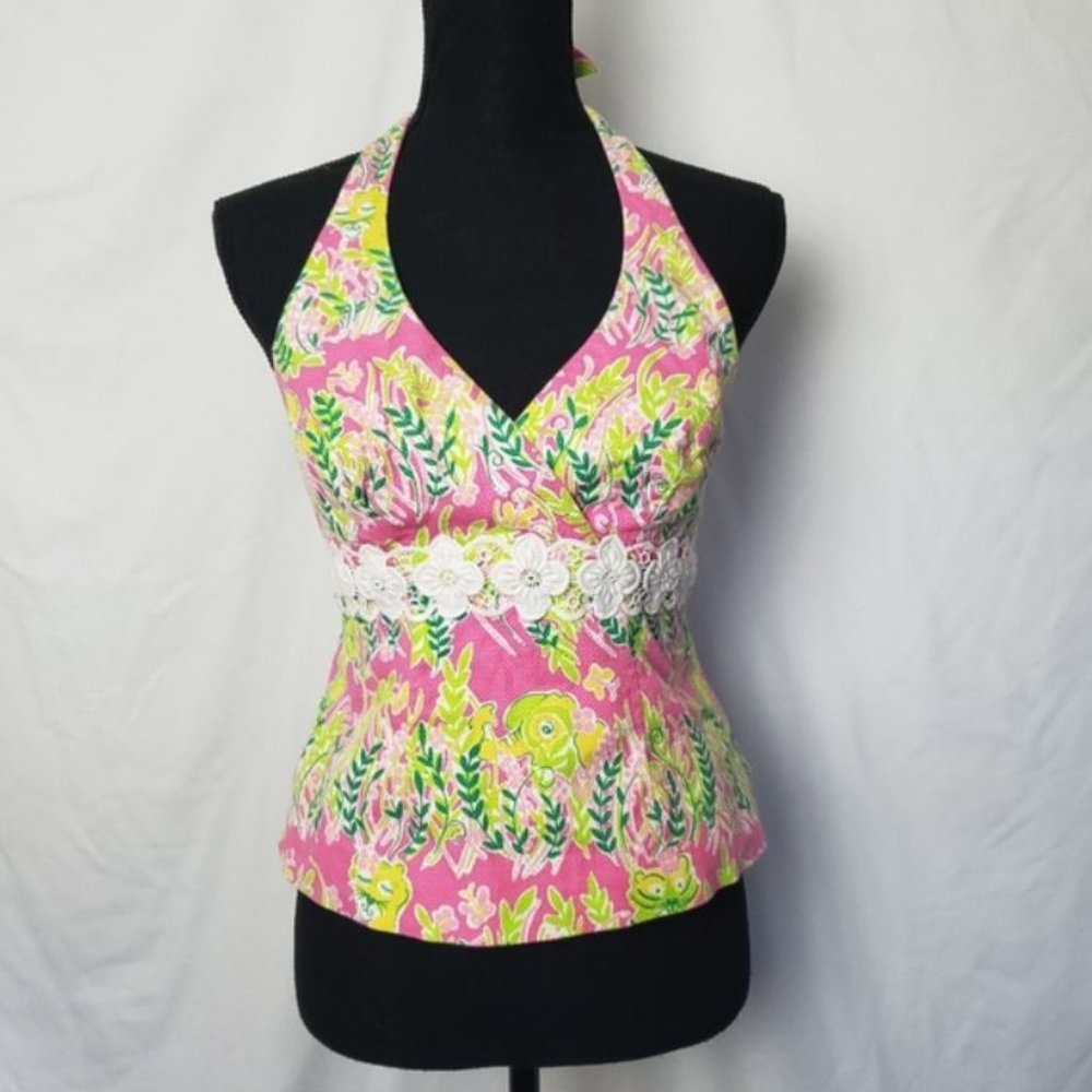Lilly Pulitzer Floral Zip Back Halter Top Size 4
